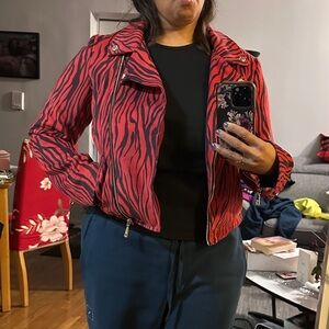 Guess Vibrant Red and Black Moto Jacket